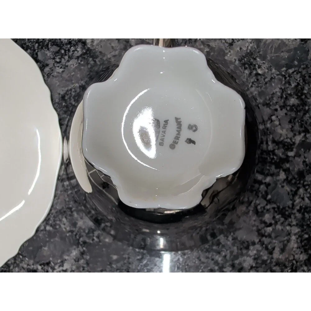 Vintage Bavaria Porcelain Silver White Germany 2 demitasse cups saucers